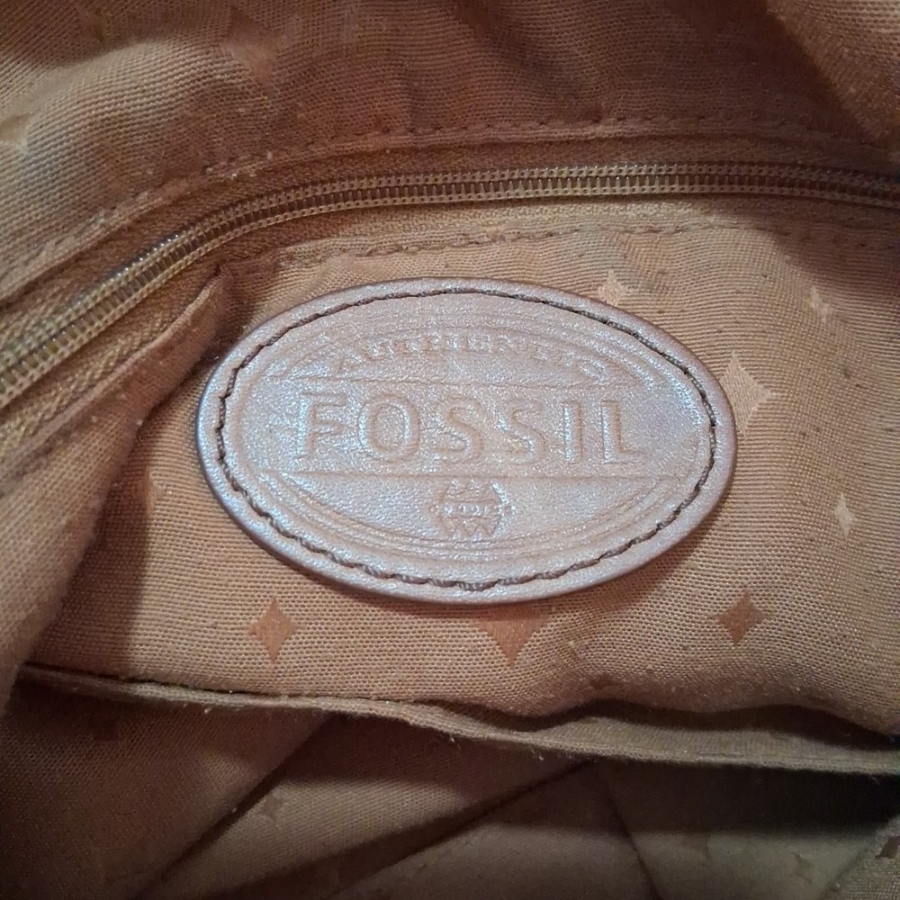 Fossil Explorer Tan Leather Fold Over Messenger Tote Crossbody Bag Unisex READ - Picture 8 of 15